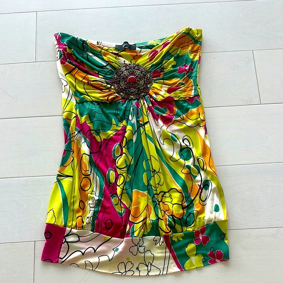 SKY Y2K Vibrant Strapless Top with Jewel Accent